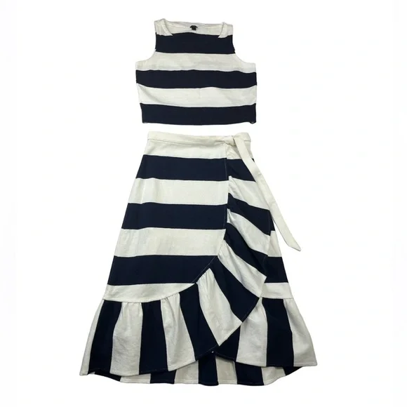 J. Crew Women's Navy/White Striped Cropped Tank Top XS/Rugby Knit Wrap Skirt XXS - Picture 2 of 15